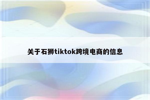 关于石狮tiktok跨境电商的信息