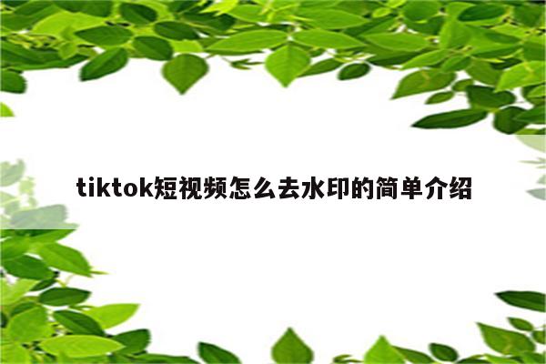 tiktok短视频怎么去水印的简单介绍