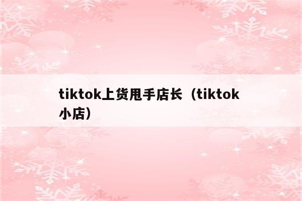 tiktok上货甩手店长（tiktok 小店）