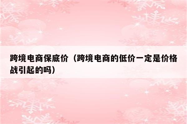 跨境电商保底价（跨境电商的低价一定是价格战引起的吗）