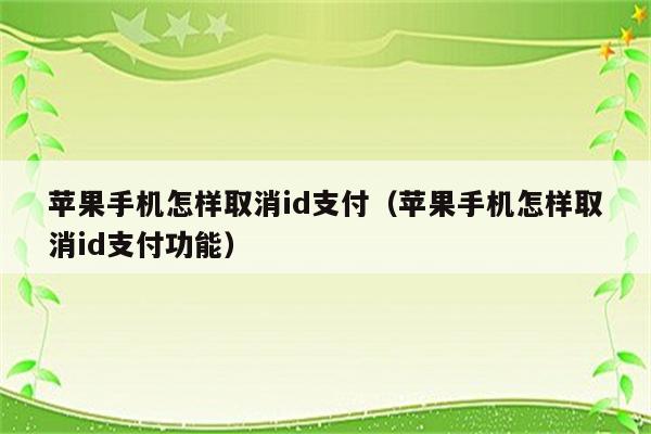 苹果手机怎样取消id支付（苹果手机怎样取消id支付功能）