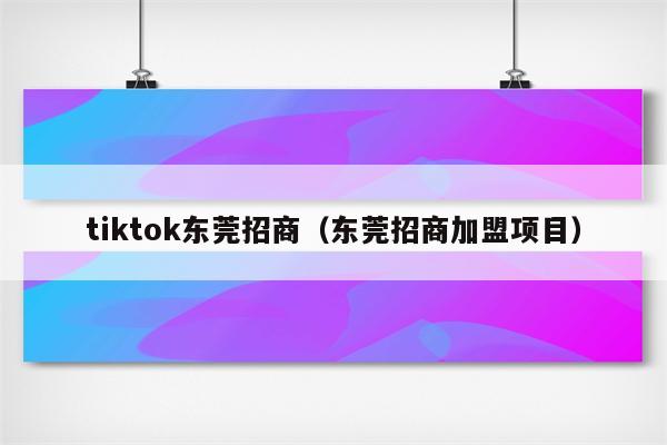 tiktok东莞招商（东莞招商加盟项目）