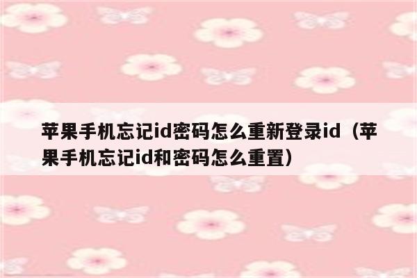 苹果手机忘记id密码怎么重新登录id（苹果手机忘记id和密码怎么重置）