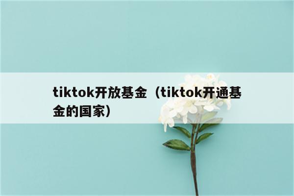 tiktok开放基金（tiktok开通基金的国家）