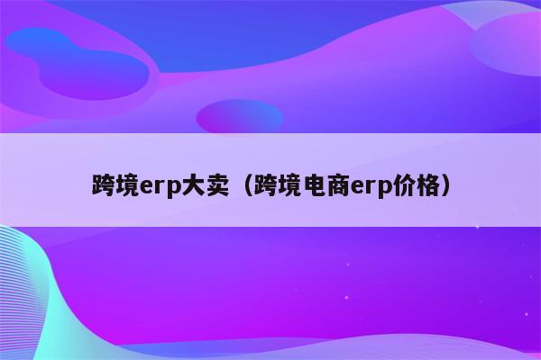 跨境erp大卖（跨境电商erp价格）