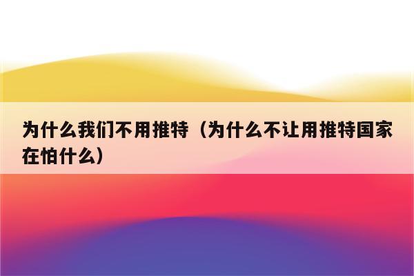 为什么我们不用推特（为什么不让用推特国家在怕什么）