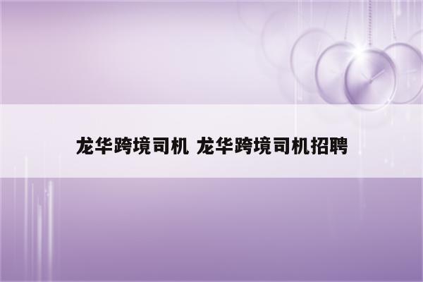 龙华跨境司机 龙华跨境司机招聘