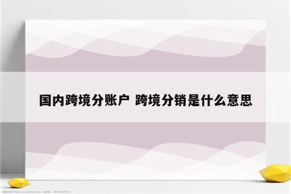 国内跨境分账户 跨境分销是什么意思