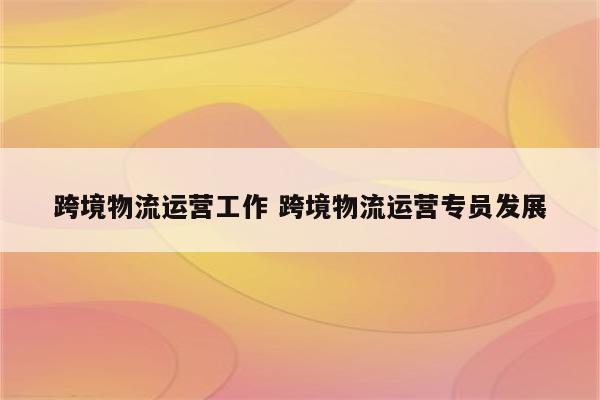 跨境物流运营工作 跨境物流运营专员发展