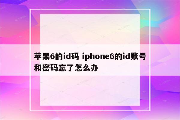 苹果6的id码 iphone6的id账号和密码忘了怎么办