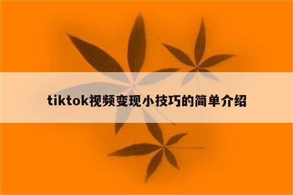 tiktok视频变现小技巧的简单介绍