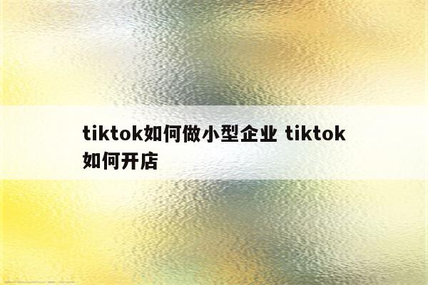 tiktok如何做小型企业 tiktok如何开店