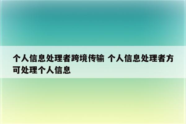 个人信息处理者跨境传输 个人信息处理者方可处理个人信息