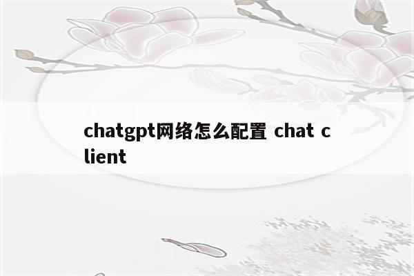 chatgpt网络怎么配置 chat client