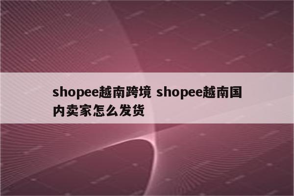 shopee越南跨境 shopee越南国内卖家怎么发货