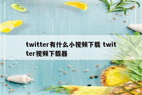 twitter有什么小视频下载 twitter视频下载器