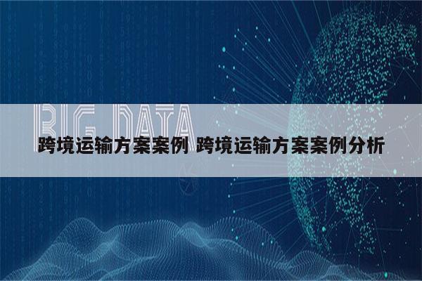 跨境运输方案案例 跨境运输方案案例分析