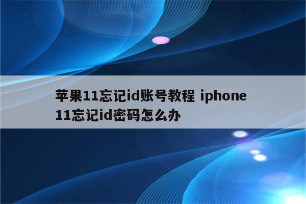 苹果11忘记id账号教程 iphone 11忘记id密码怎么办