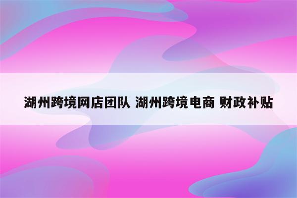 湖州跨境网店团队 湖州跨境电商 财政补贴