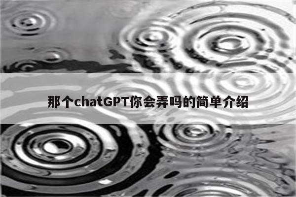 那个chatGPT你会弄吗的简单介绍