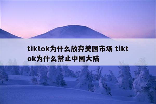 tiktok为什么放弃美国市场 tiktok为什么禁止中国大陆