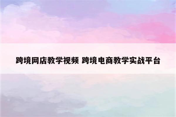 跨境网店教学视频 跨境电商教学实战平台