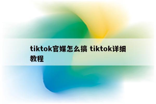 tiktok官媒怎么搞 tiktok详细教程