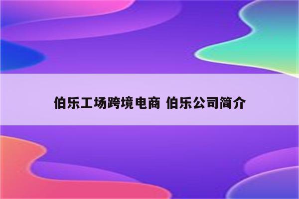 伯乐工场跨境电商 伯乐公司简介