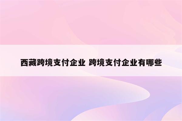 西藏跨境支付企业 跨境支付企业有哪些