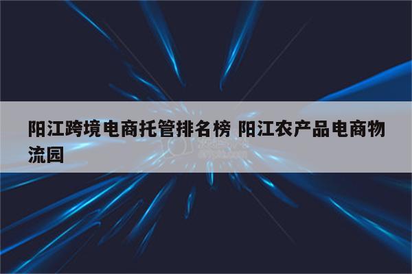 阳江跨境电商托管排名榜 阳江农产品电商物流园