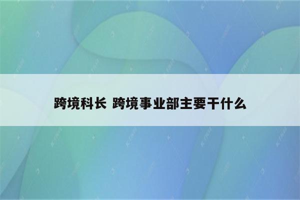 跨境科长 跨境事业部主要干什么