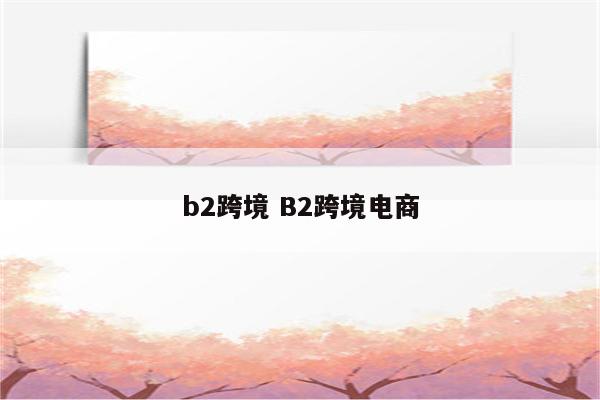 b2跨境 B2跨境电商