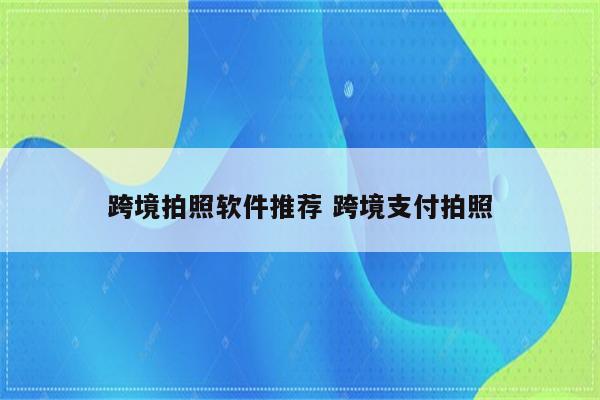 跨境拍照软件推荐 跨境支付拍照