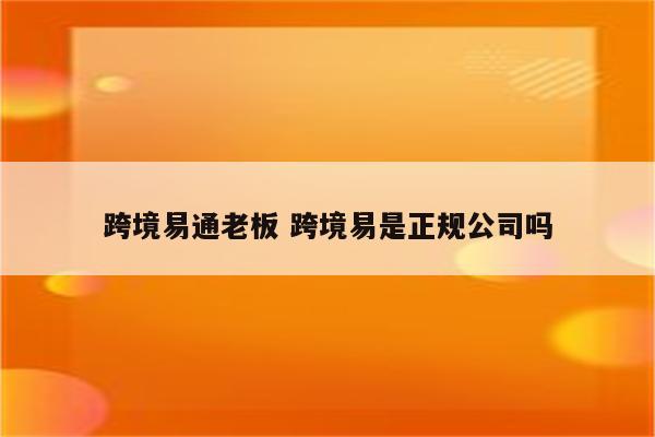 跨境易通老板 跨境易是正规公司吗