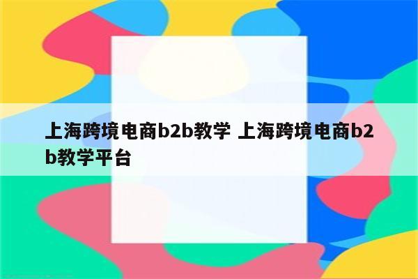 上海跨境电商b2b教学 上海跨境电商b2b教学平台