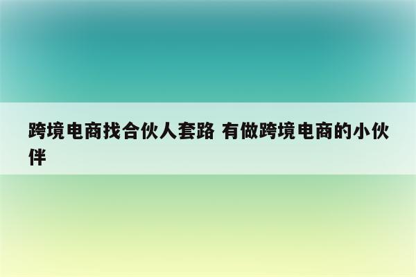 跨境电商找合伙人套路 有做跨境电商的小伙伴