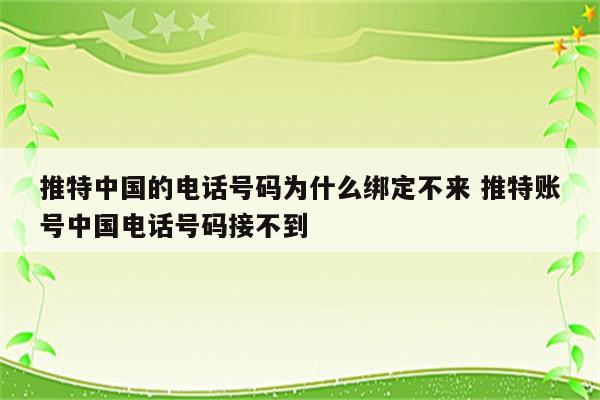 推特中国的电话号码为什么绑定不来 推特账号中国电话号码接不到