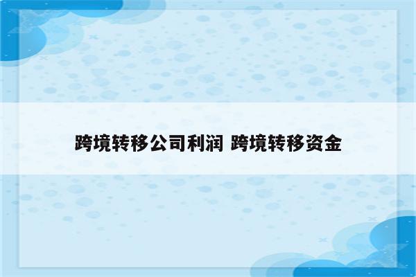 跨境转移公司利润 跨境转移资金