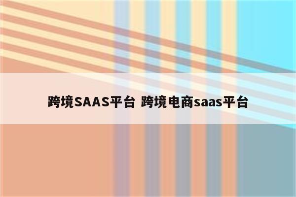 跨境SAAS平台 跨境电商saas平台