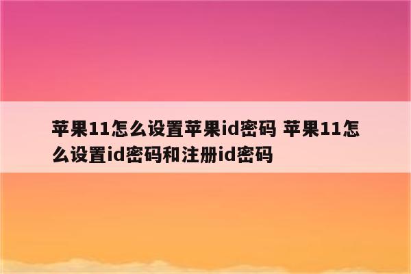 苹果11怎么设置苹果id密码 苹果11怎么设置id密码和注册id密码