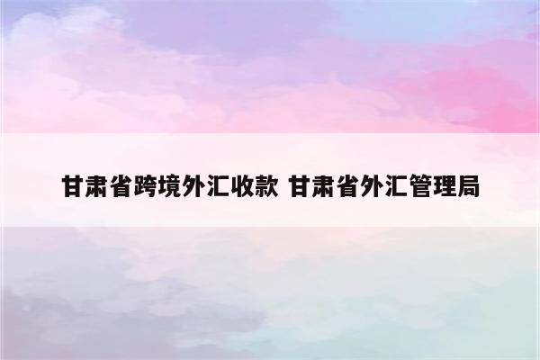 甘肃省跨境外汇收款 甘肃省外汇管理局