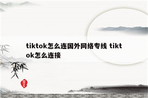 tiktok怎么连国外网络专线 tiktok怎么连接