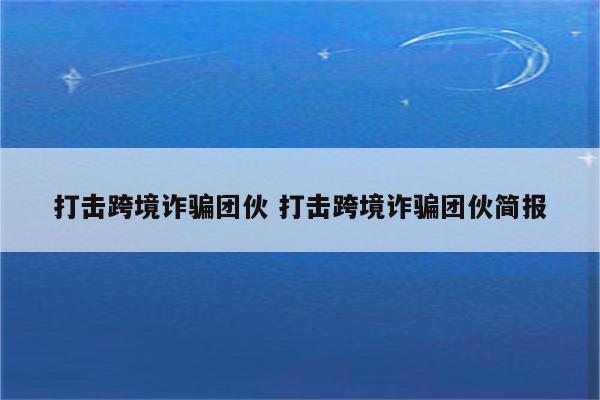 打击跨境诈骗团伙 打击跨境诈骗团伙简报