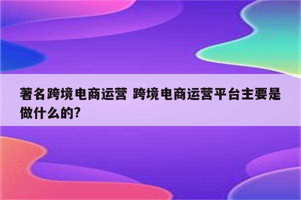 著名跨境电商运营 跨境电商运营平台主要是做什么的?