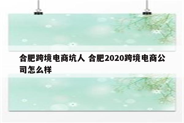 合肥跨境电商坑人 合肥2020跨境电商公司怎么样