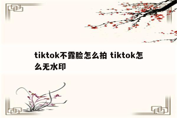 tiktok不露脸怎么拍 tiktok怎么无水印