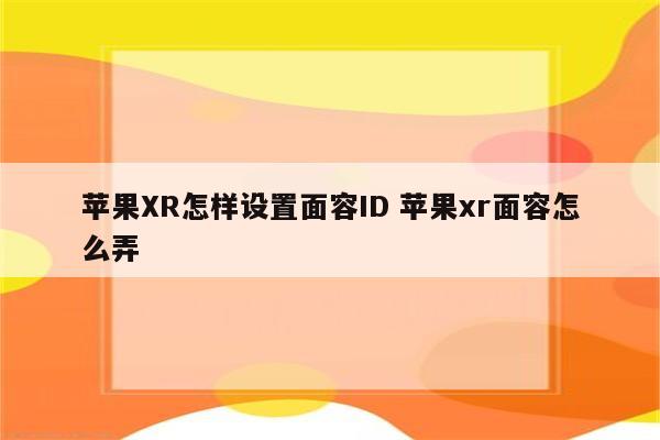 苹果XR怎样设置面容ID 苹果xr面容怎么弄