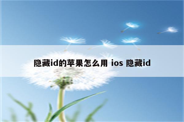 隐藏id的苹果怎么用 ios 隐藏id