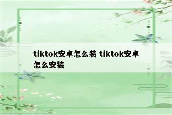 tiktok安卓怎么装 tiktok安卓怎么安装