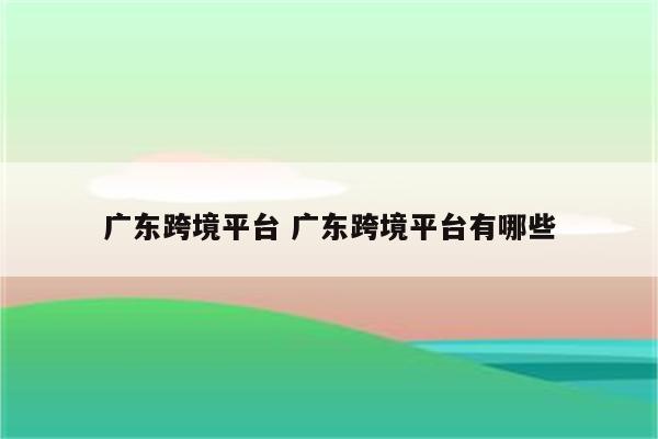 广东跨境平台 广东跨境平台有哪些